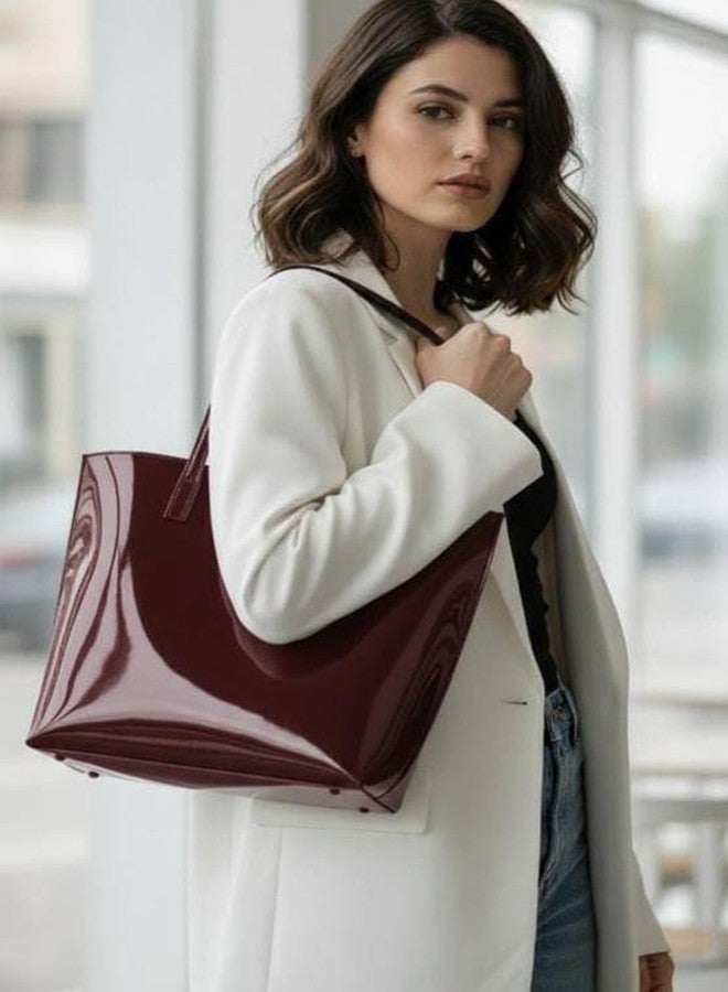 HaveGlam Stylish Tote Bag with Mini Shoulder Bag Combo for Women | PU Leather Handbag Set | Office, Travel, College, Casual Use | Trendy Girls Purse & Sling Bag Combo (Maroon) - Image 3